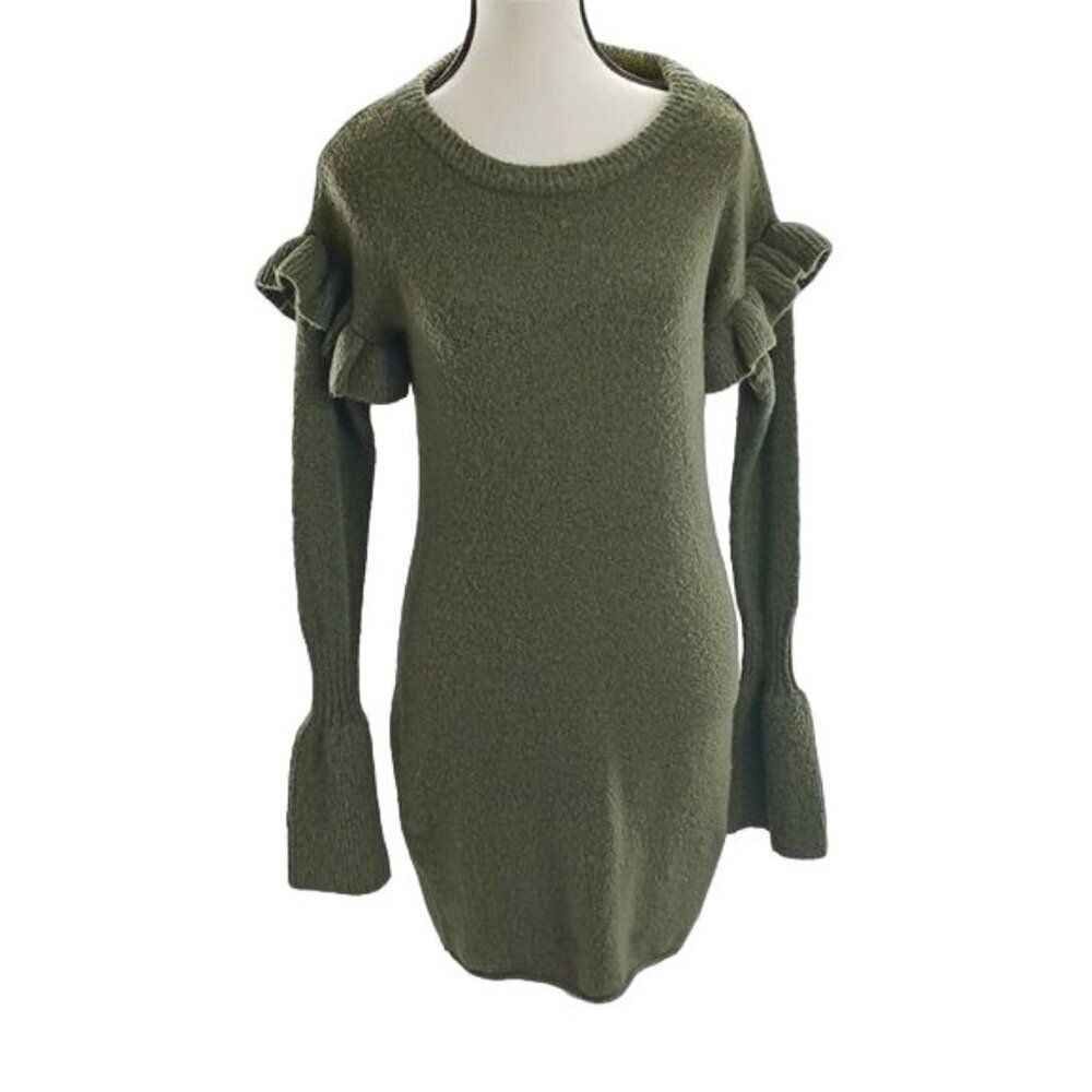 Romeo & Juliet Couture Sweater Dress Fuzzy Bodycon Ruffle Long Sleeve Size M - Picture 2 of 7